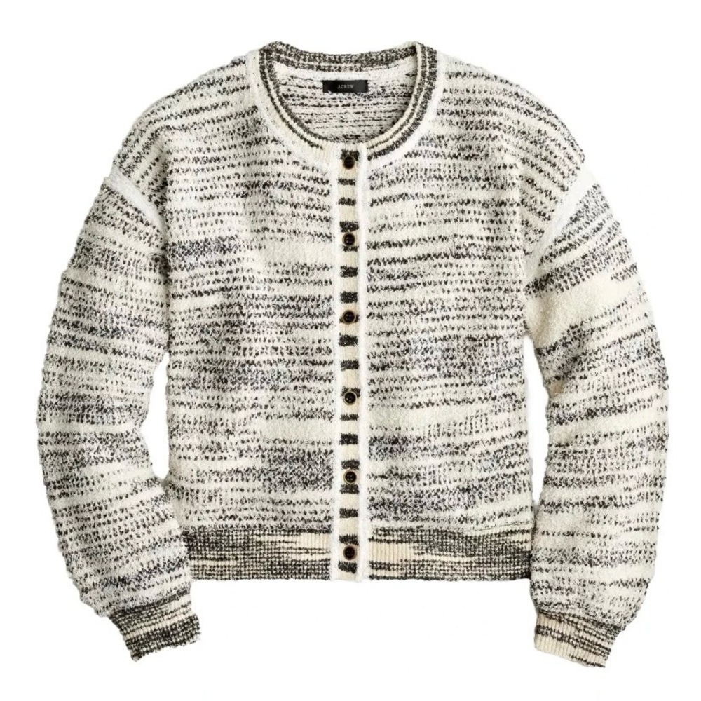 J.Crew Space Dyed Textured Cardigan Black Ivory Oversized Slouchy Cozy